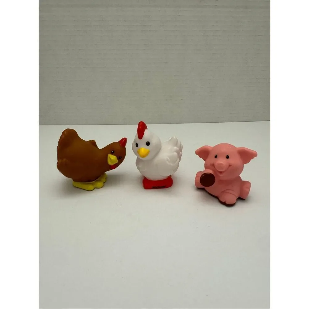 Fisher Price Little People White Chicken Brown Chicken Pig in Mud Farm Animals